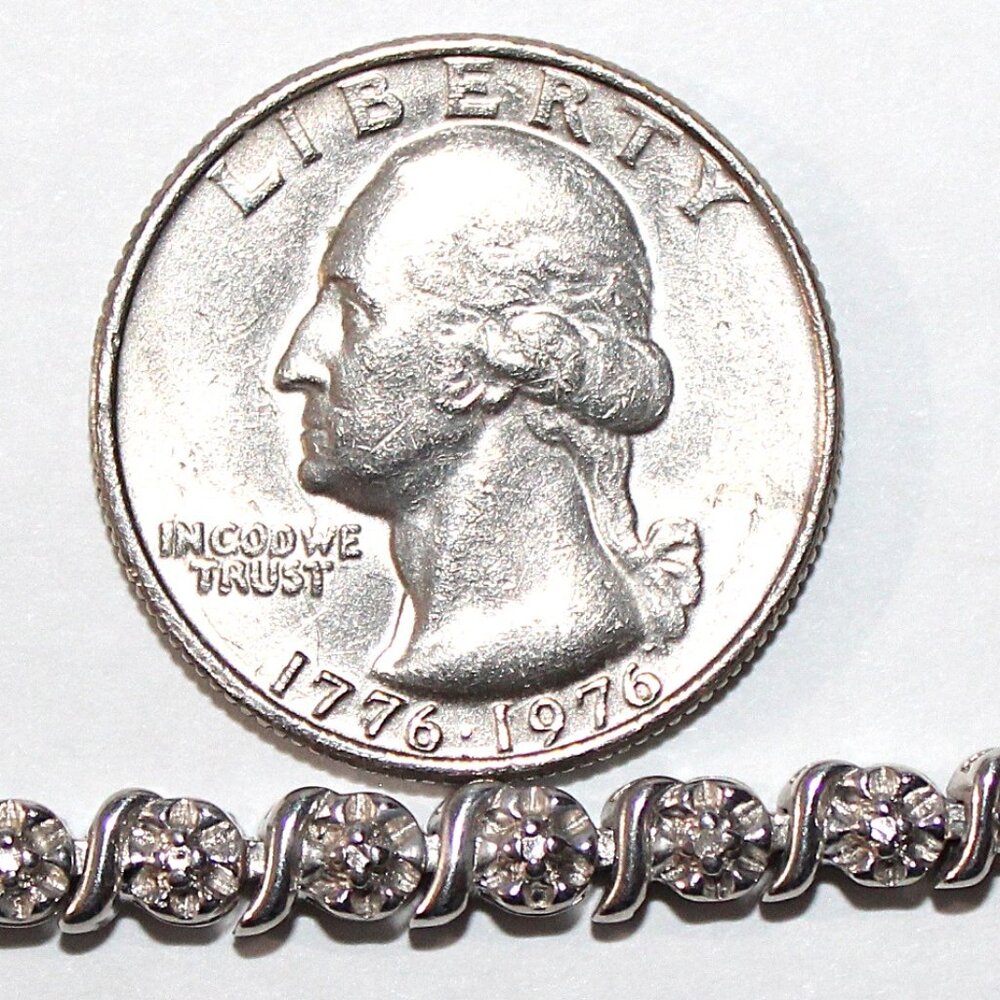 Sterling Silver Tennis Bracelet Cross Charm 12G 7 Inches - Picture 3 of 5
